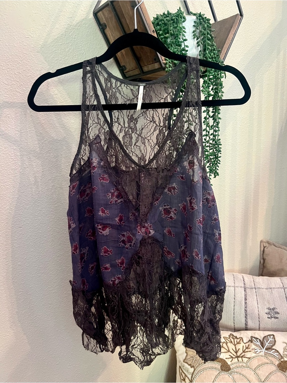Free People Lace-Trim Floral Tank Top - Purple size XS